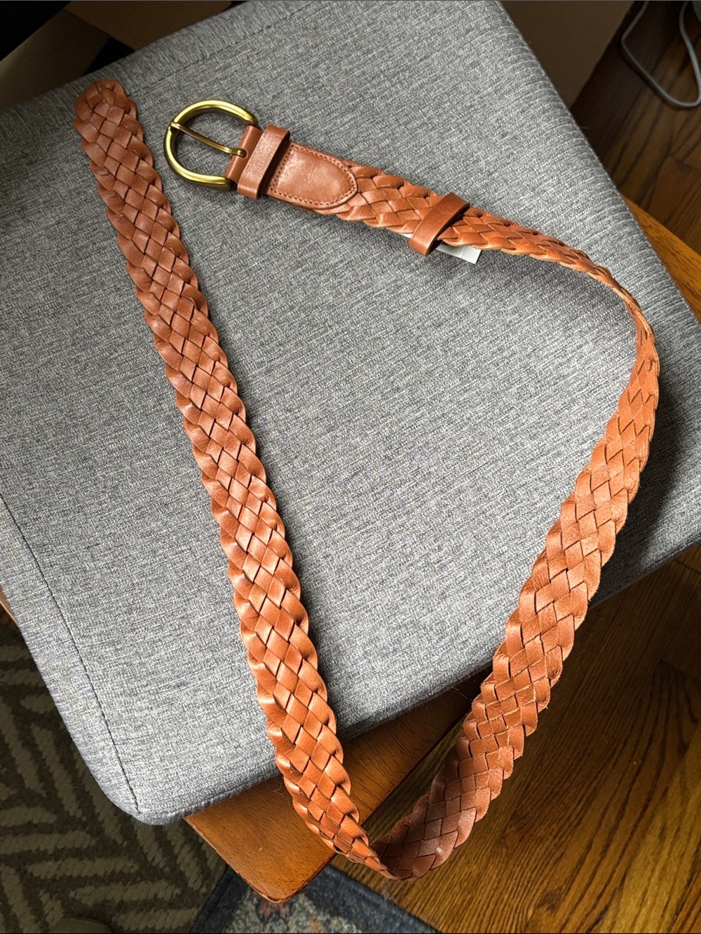 NWT Lucky Brand Braided Leather Belt in Cognac Brown L